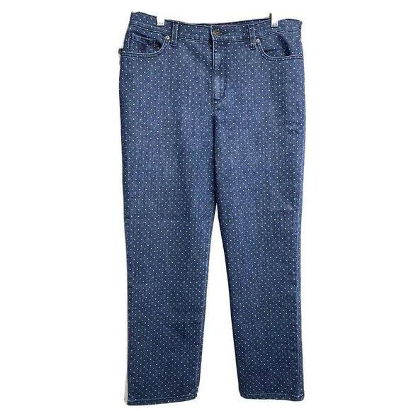 Gloria Vanderbilt Amanda Blue Denim Crop Jeans Plus 14P Polka Dot High Waist - Picture 6 of 11